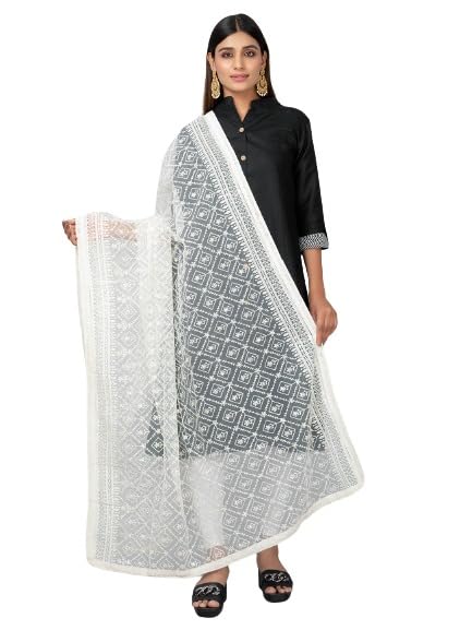 Premium Lucknowi Net Dupatta – Dyeable, Full-Length Ethnic Wrap for Women