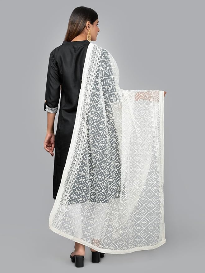 Premium Lucknowi Net Dupatta – Dyeable, Full-Length Ethnic Wrap for Women