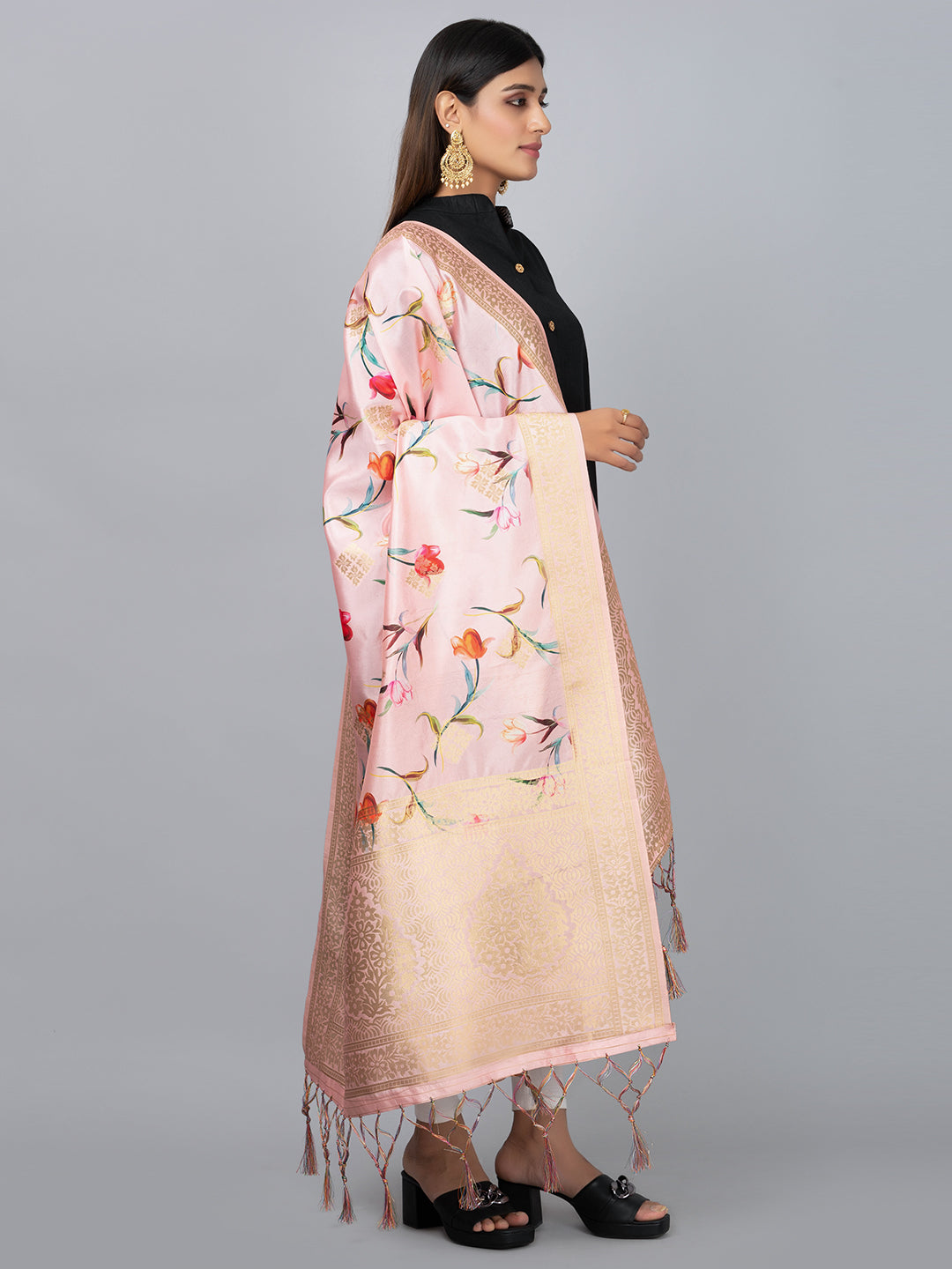 “Banarasi digital printed dupatta with rich patterns and gold zari detailing – perfect for festive and ethnic Indian wear by Negchaar”