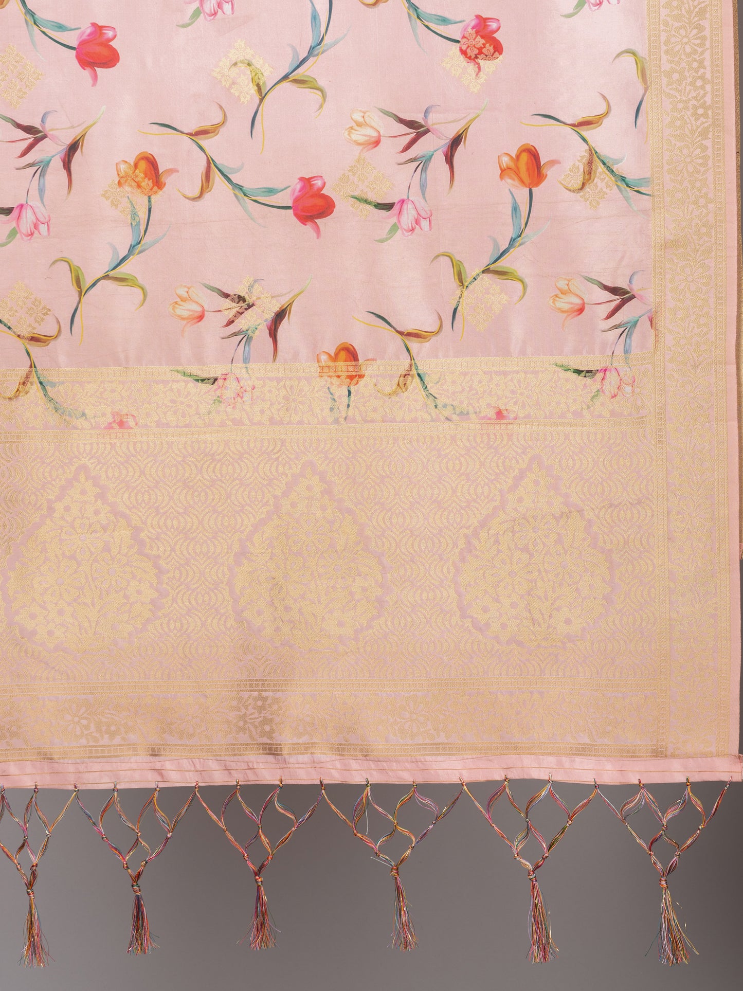 “Banarasi digital printed dupatta with rich patterns and gold zari detailing – perfect for festive and ethnic Indian wear by Negchaar”