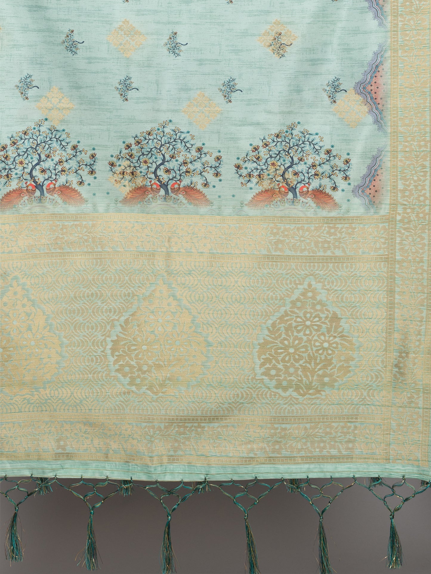 “Banarasi digital printed dupatta with rich patterns and gold zari detailing – perfect for festive and ethnic Indian wear by Negchaar”