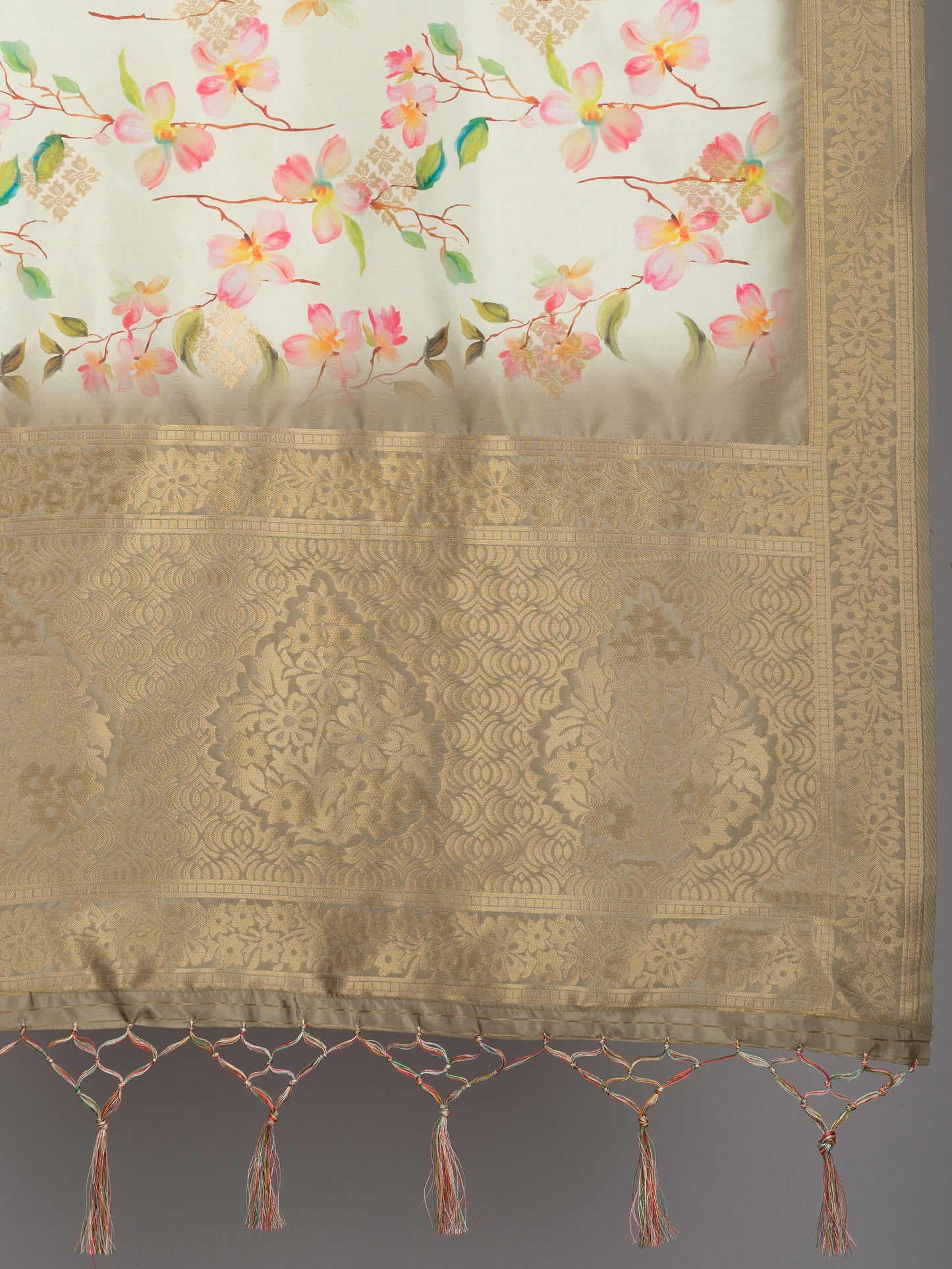 “Banarasi digital printed dupatta with rich patterns and gold zari detailing – perfect for festive and ethnic Indian wear by Negchaar”
