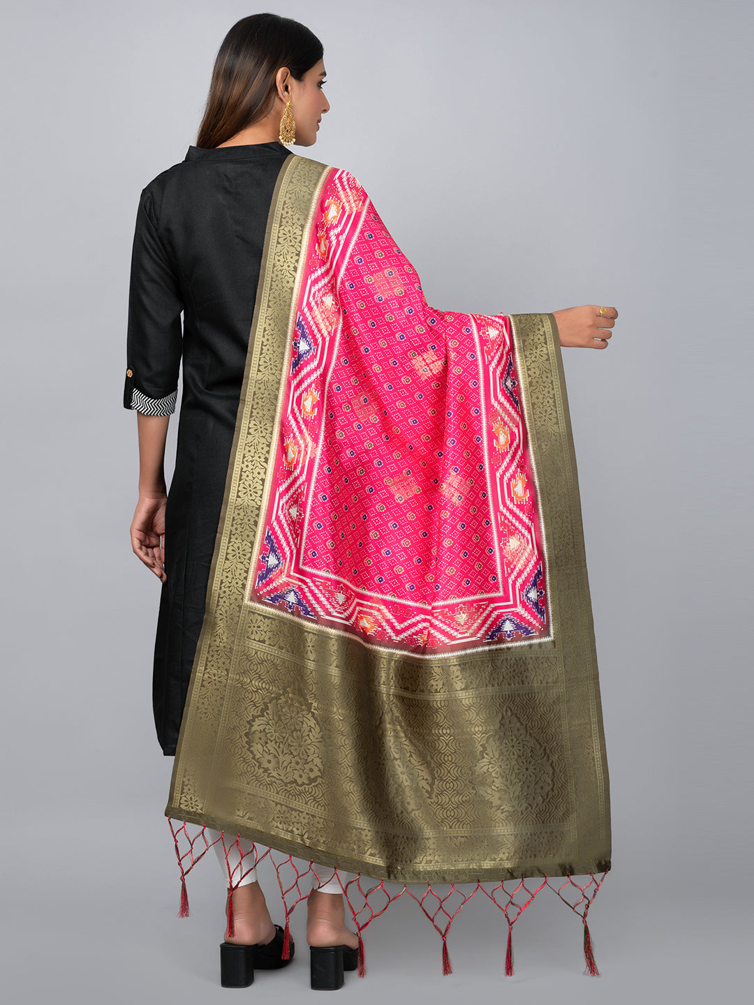 “Banarasi digital printed dupatta with rich patterns and gold zari detailing – perfect for festive and ethnic Indian wear by Negchaar”