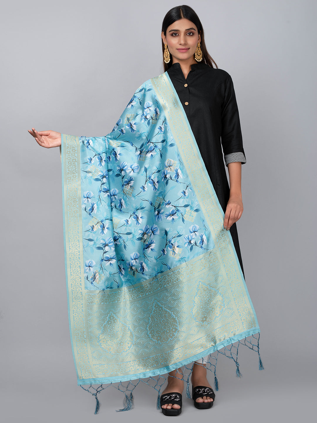 “Banarasi digital printed dupatta with rich patterns and gold zari detailing – perfect for festive and ethnic Indian wear by Negchaar”
