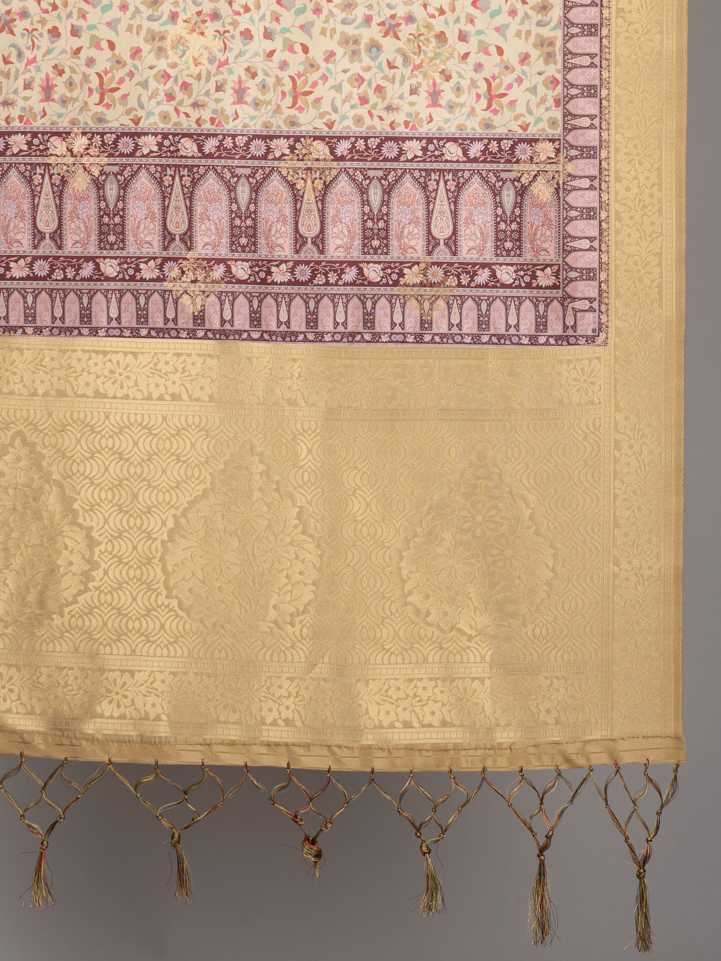 “Banarasi digital printed dupatta with rich patterns and gold zari detailing – perfect for festive and ethnic Indian wear by Negchaar”