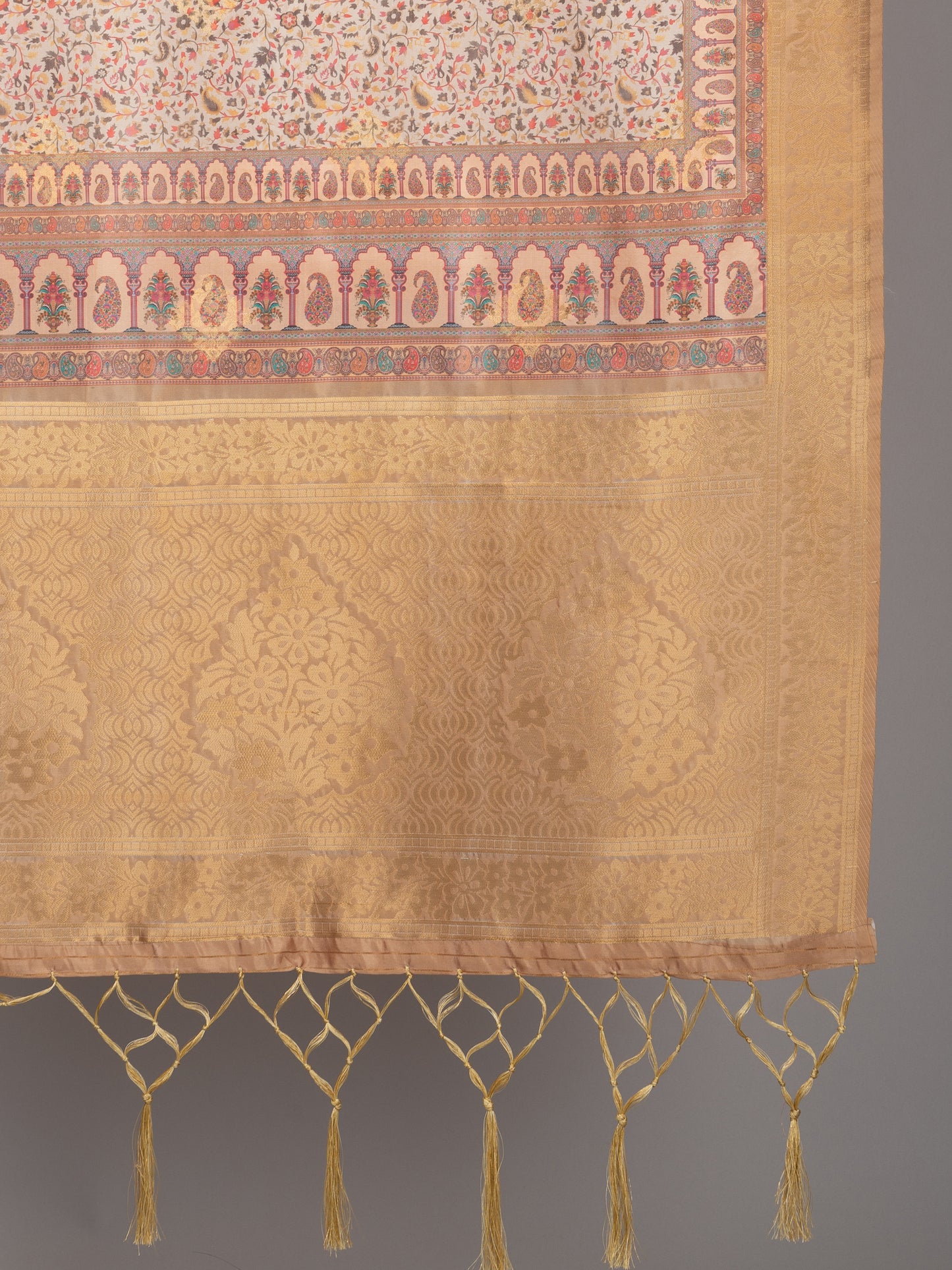 “Banarasi digital printed dupatta with rich patterns and gold zari detailing – perfect for festive and ethnic Indian wear by Negchaar”