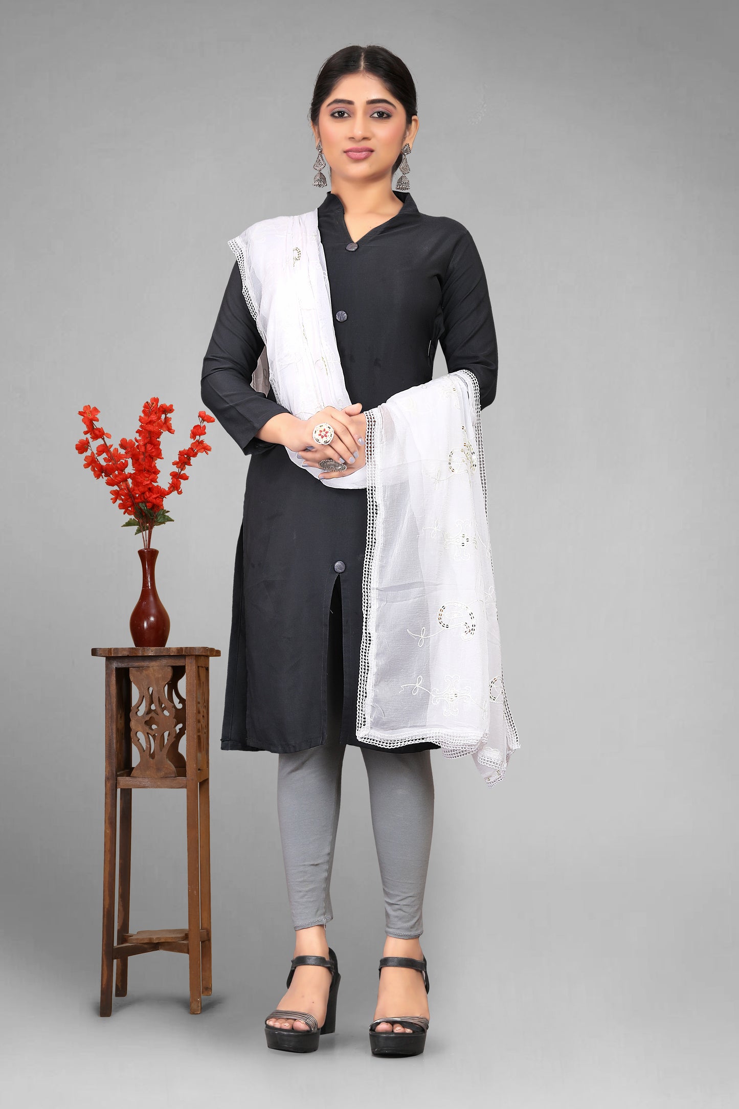 Chiffon dyeable dupatta with delicate sequin embroidery, showcasing a soft, sheer texture and elegant sparkle—ideal for custom dyeing, festive wear, and ethnic styling.
