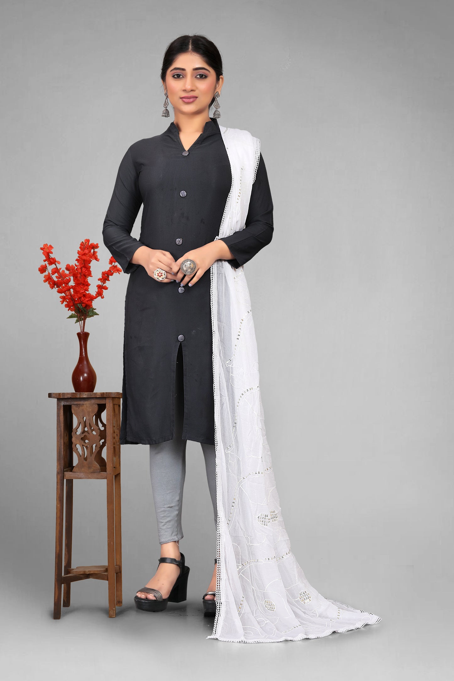Chiffon dyeable dupatta with delicate sequin embroidery, showcasing a soft, sheer texture and elegant sparkle—ideal for custom dyeing, festive wear, and ethnic styling.