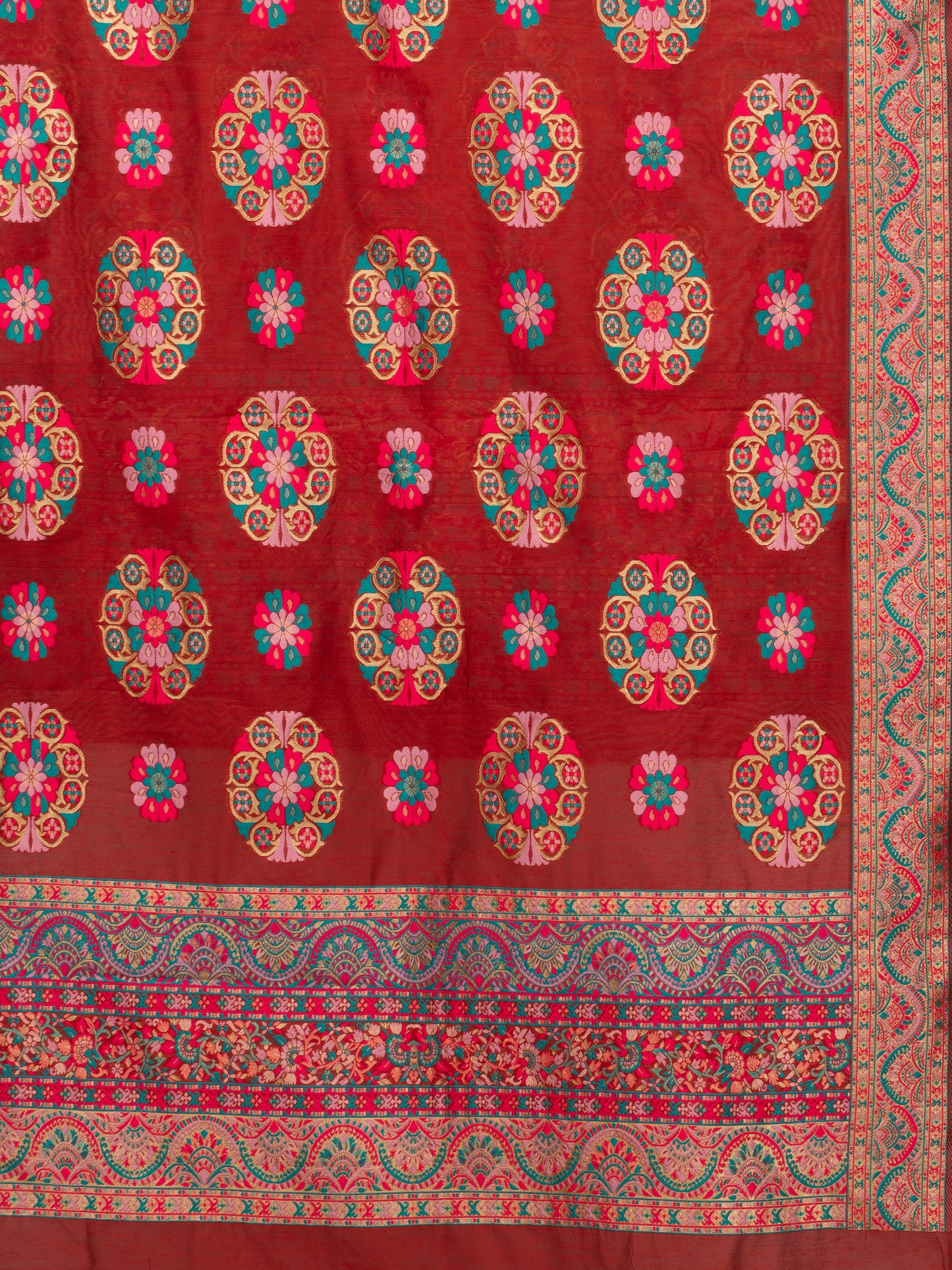 "Elegant Kashmiri jacquard dupatta with intricate traditional motifs, rich textures, and vibrant colors – ideal for festive and ethnic styling by Negchaar"