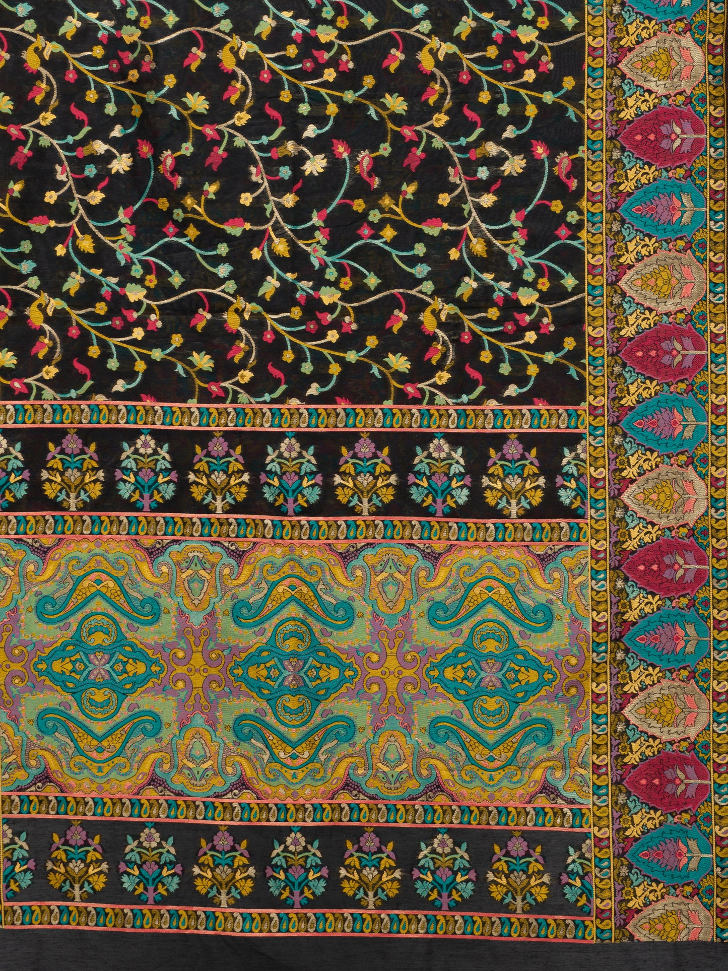 "Elegant Kashmiri jacquard dupatta with intricate traditional motifs, rich textures, and vibrant colors – ideal for festive and ethnic styling by Negchaar"
