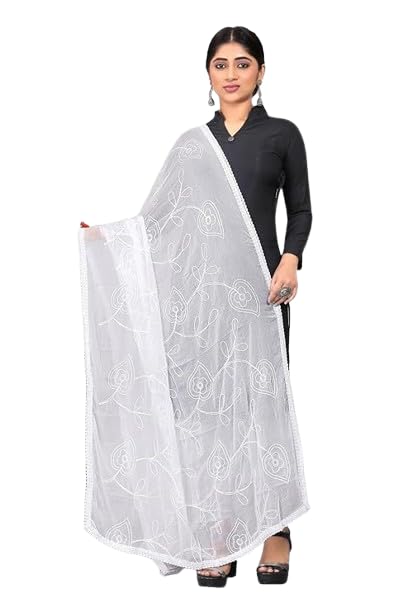 White Embroidered Chiffon Dupatta | Nazneen Chunni (ND-2)