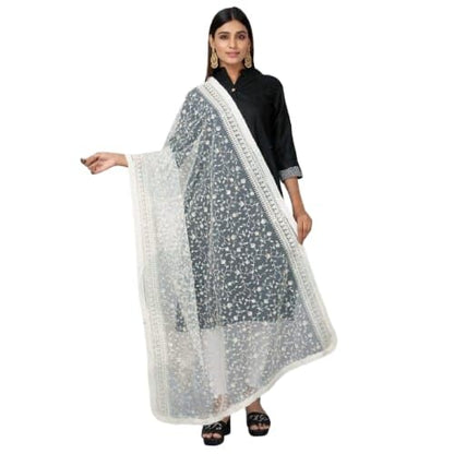 White Lucknowi Net Dupatta – Dyable & Ethnic