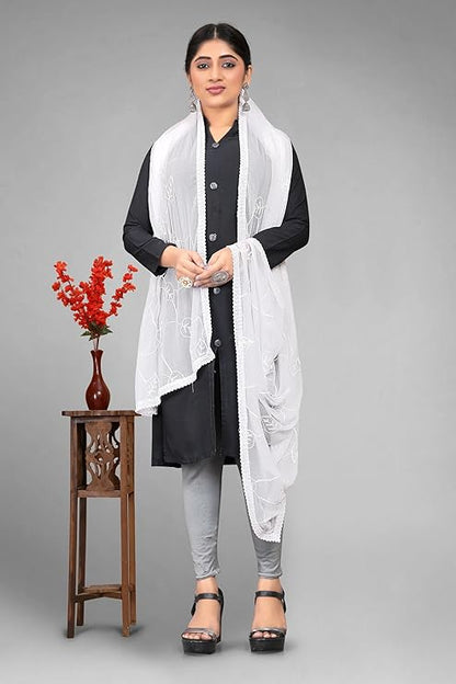 Nazneen White Embroidered Chiffon Dupatta (ND-12)