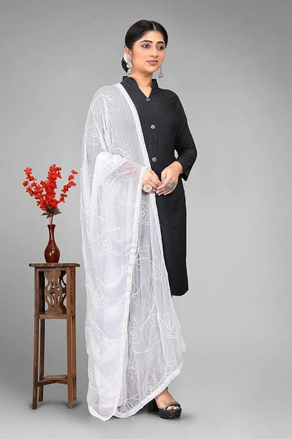 White Embroidered Chiffon Dupatta | Nazneen Chunni (ND-2)
