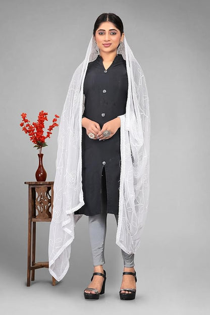 White Embroidered Chiffon Dupatta | Nazneen Chunni (ND-2)