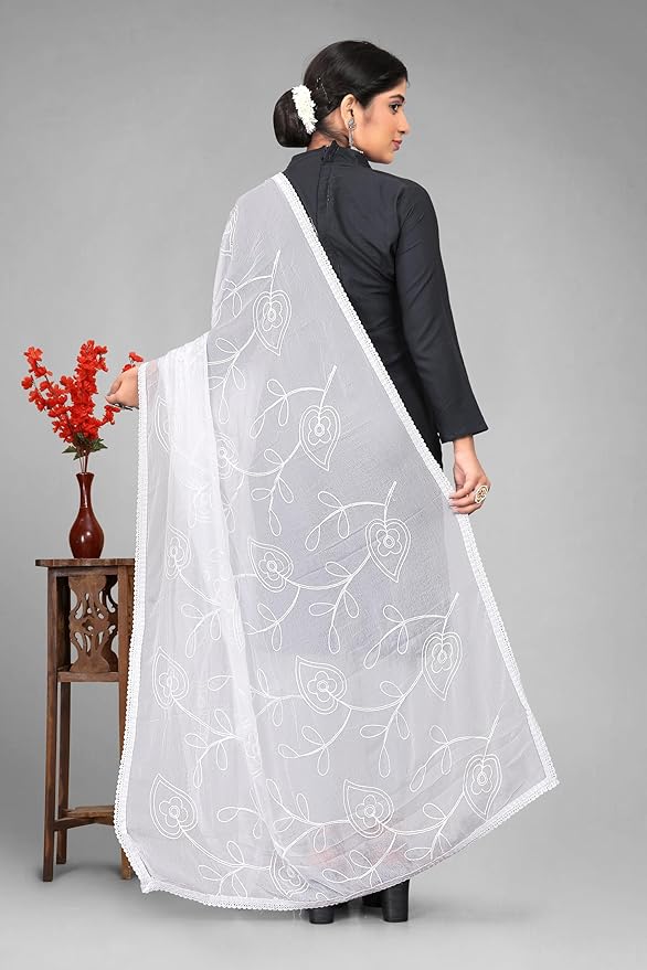 White Embroidered Chiffon Dupatta | Nazneen Chunni (ND-2)