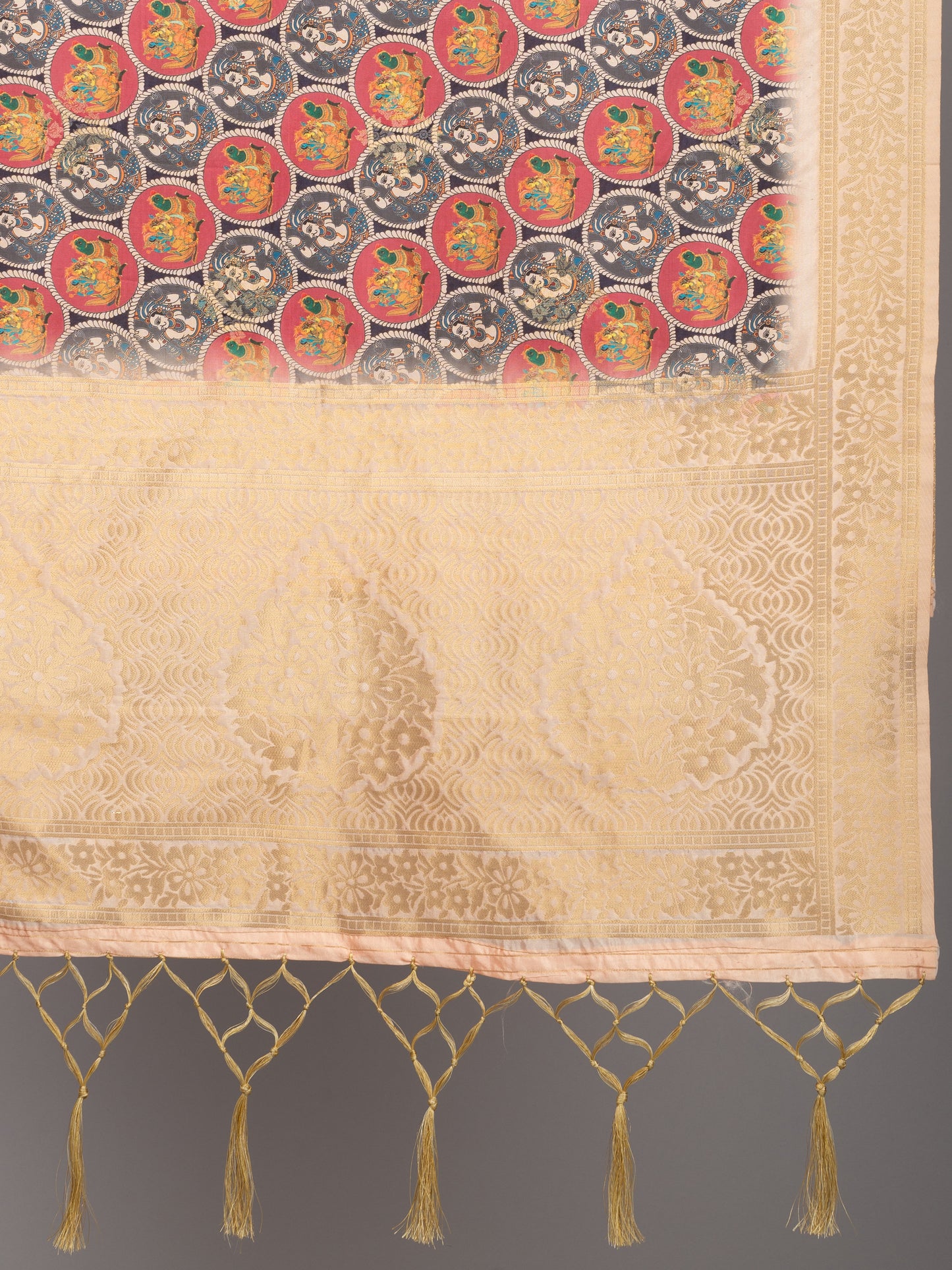 “Banarasi digital printed dupatta with rich patterns and gold zari detailing – perfect for festive and ethnic Indian wear by Negchaar”