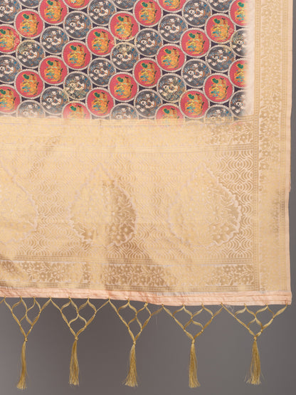 “Banarasi digital printed dupatta with rich patterns and gold zari detailing – perfect for festive and ethnic Indian wear by Negchaar”