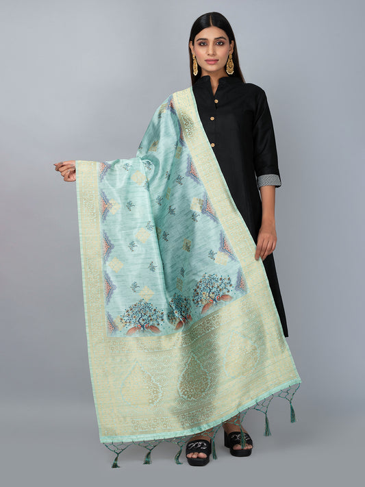 “Banarasi digital printed dupatta with rich patterns and gold zari detailing – perfect for festive and ethnic Indian wear by Negchaar”