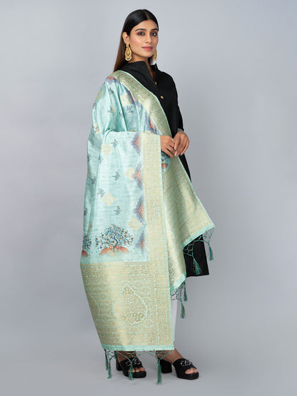 “Banarasi digital printed dupatta with rich patterns and gold zari detailing – perfect for festive and ethnic Indian wear by Negchaar”