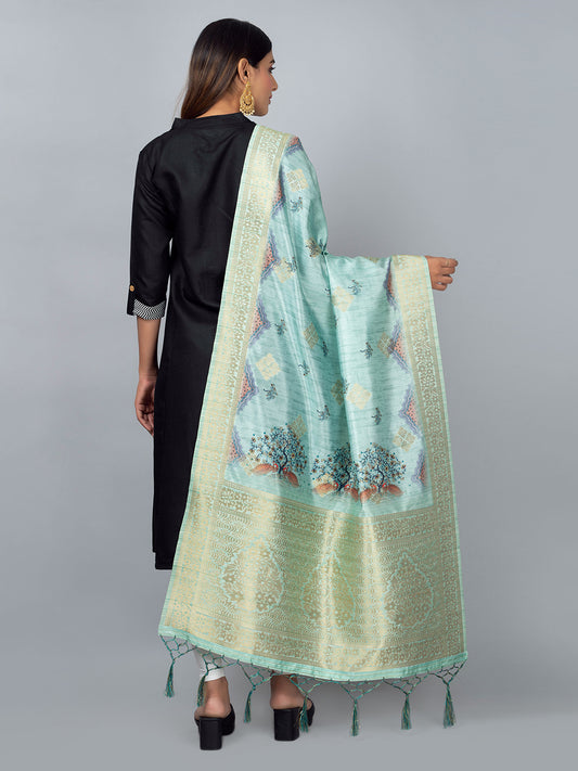 “Banarasi digital printed dupatta with rich patterns and gold zari detailing – perfect for festive and ethnic Indian wear by Negchaar”
