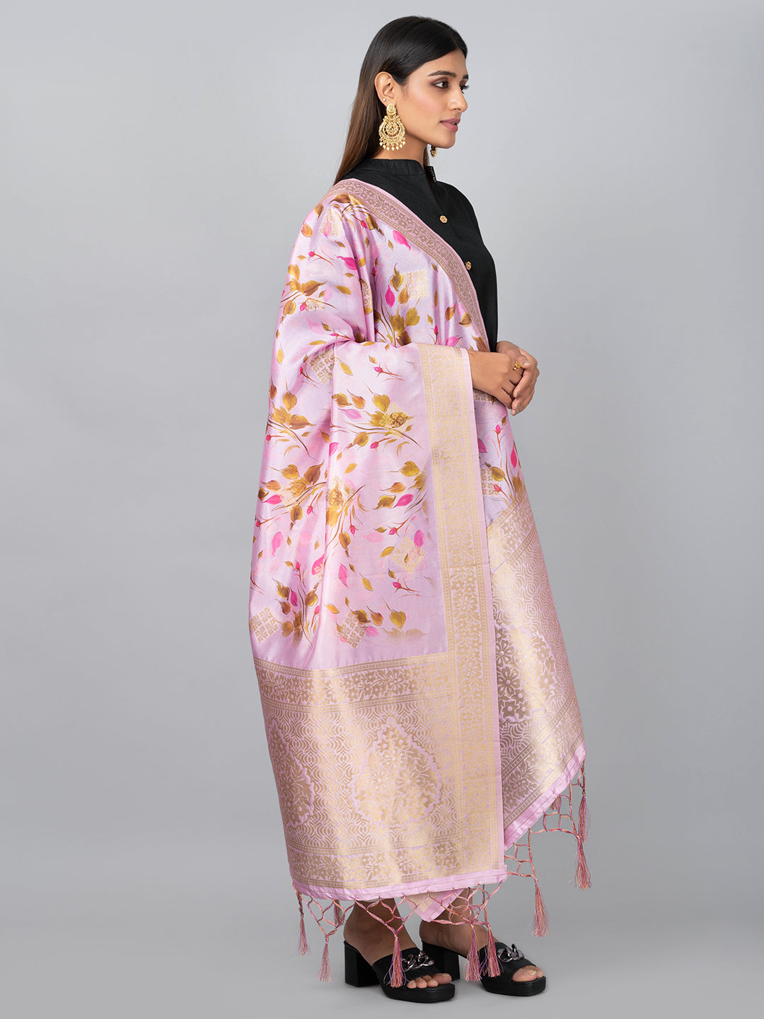 “Banarasi digital printed dupatta with rich patterns and gold zari detailing – perfect for festive and ethnic Indian wear by Negchaar”