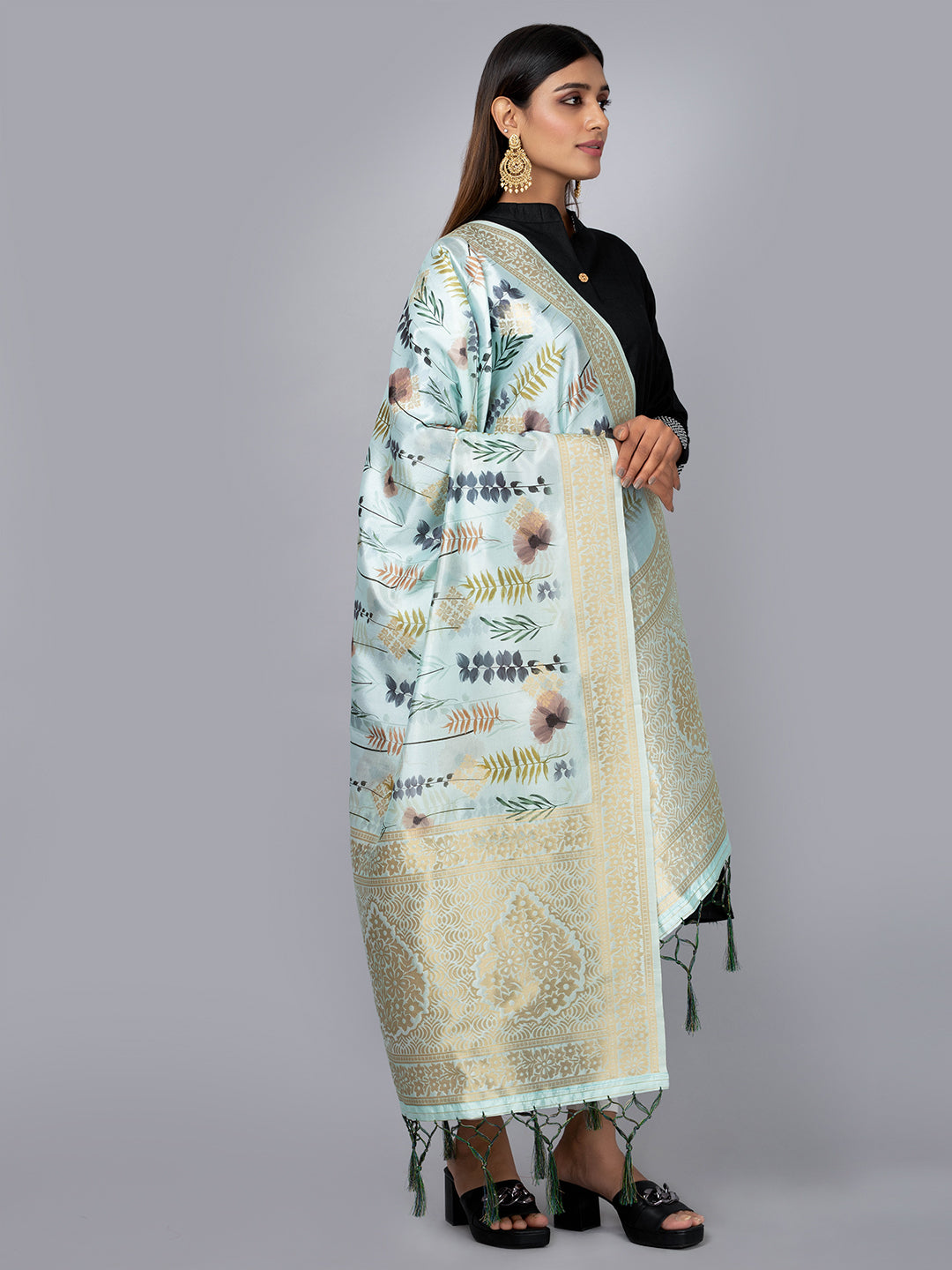 “Banarasi digital printed dupatta with rich patterns and gold zari detailing – perfect for festive and ethnic Indian wear by Negchaar”