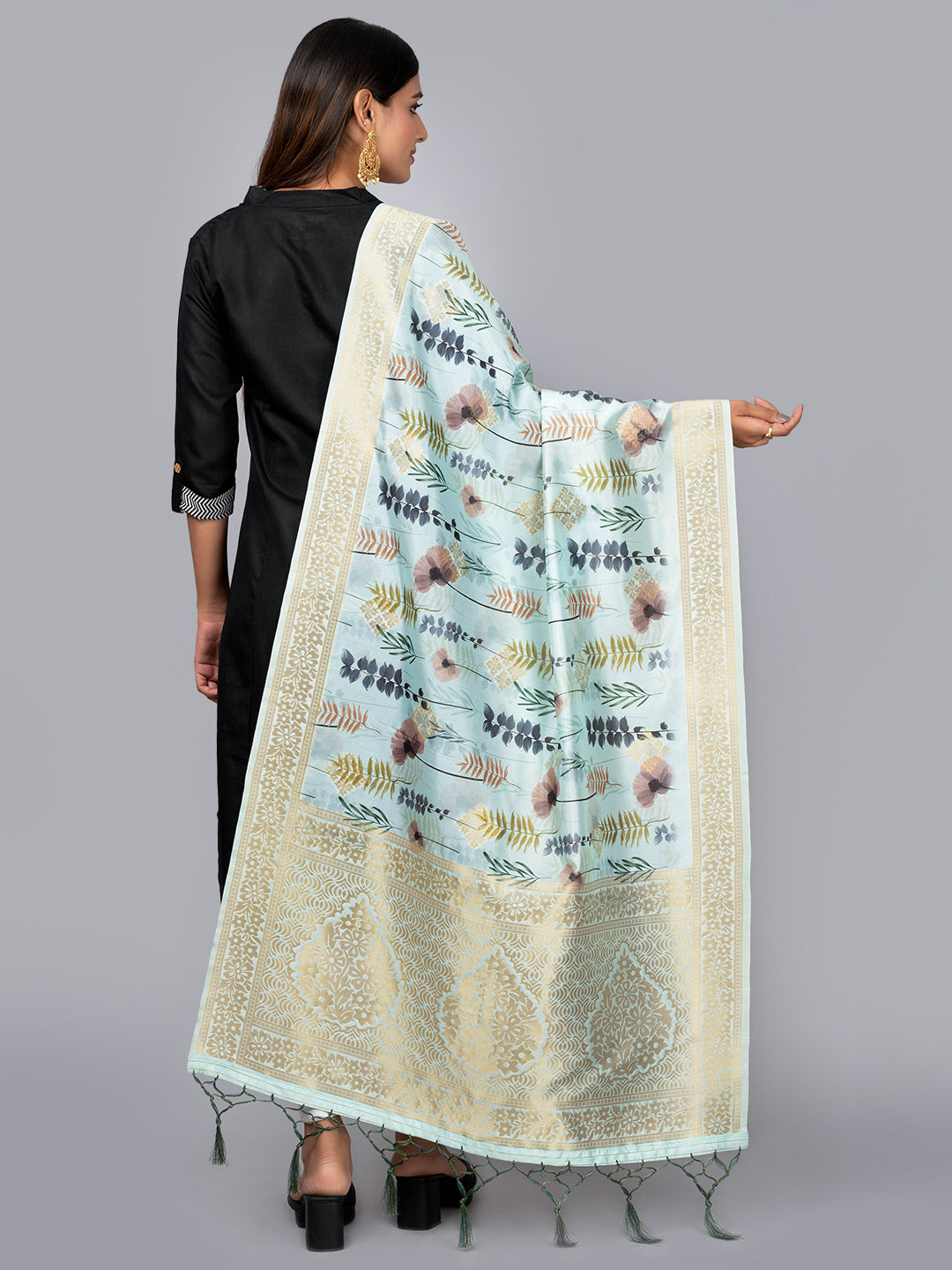 “Banarasi digital printed dupatta with rich patterns and gold zari detailing – perfect for festive and ethnic Indian wear by Negchaar”