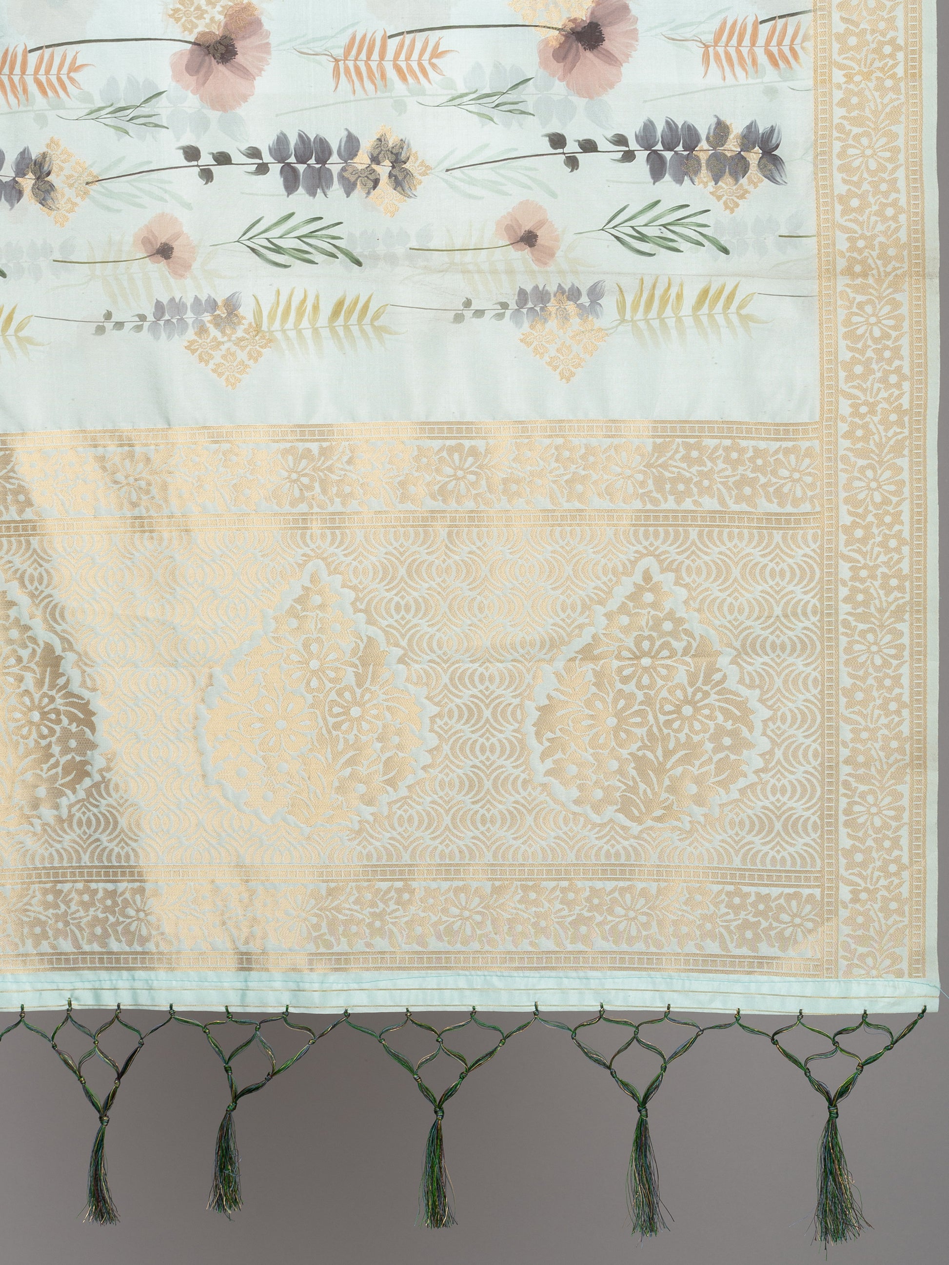 “Banarasi digital printed dupatta with rich patterns and gold zari detailing – perfect for festive and ethnic Indian wear by Negchaar”