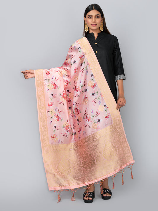 “Banarasi digital printed dupatta with rich patterns and gold zari detailing – perfect for festive and ethnic Indian wear by Negchaar”