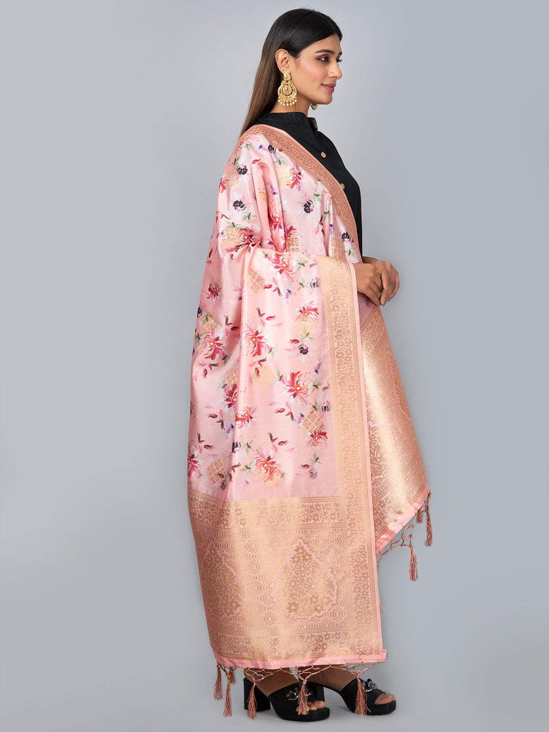 “Banarasi digital printed dupatta with rich patterns and gold zari detailing – perfect for festive and ethnic Indian wear by Negchaar”