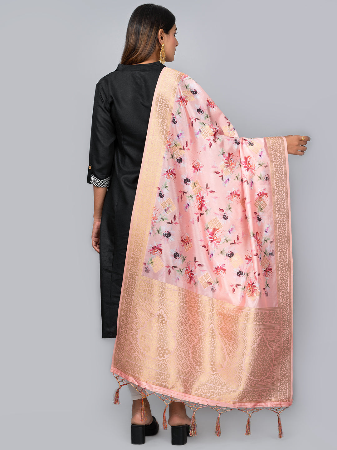 “Banarasi digital printed dupatta with rich patterns and gold zari detailing – perfect for festive and ethnic Indian wear by Negchaar”