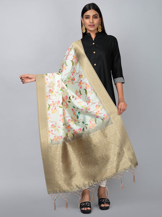 “Banarasi digital printed dupatta with rich patterns and gold zari detailing – perfect for festive and ethnic Indian wear by Negchaar”