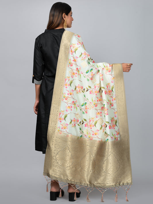 “Banarasi digital printed dupatta with rich patterns and gold zari detailing – perfect for festive and ethnic Indian wear by Negchaar”