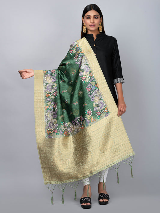 “Banarasi digital printed dupatta with rich patterns and gold zari detailing – perfect for festive and ethnic Indian wear by Negchaar”