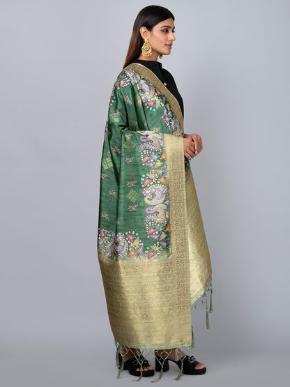“Banarasi digital printed dupatta with rich patterns and gold zari detailing – perfect for festive and ethnic Indian wear by Negchaar”