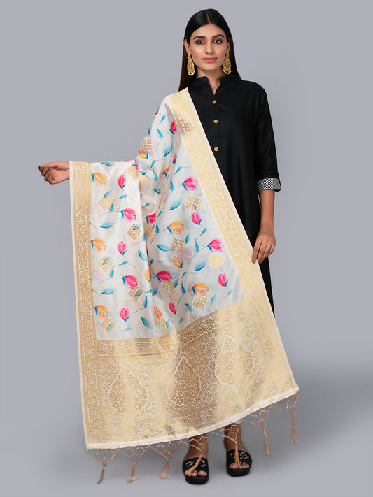 “Banarasi digital printed dupatta with rich patterns and gold zari detailing – perfect for festive and ethnic Indian wear by Negchaar”