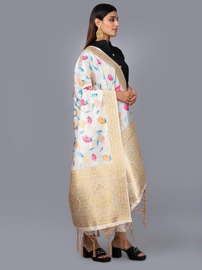 “Banarasi digital printed dupatta with rich patterns and gold zari detailing – perfect for festive and ethnic Indian wear by Negchaar”