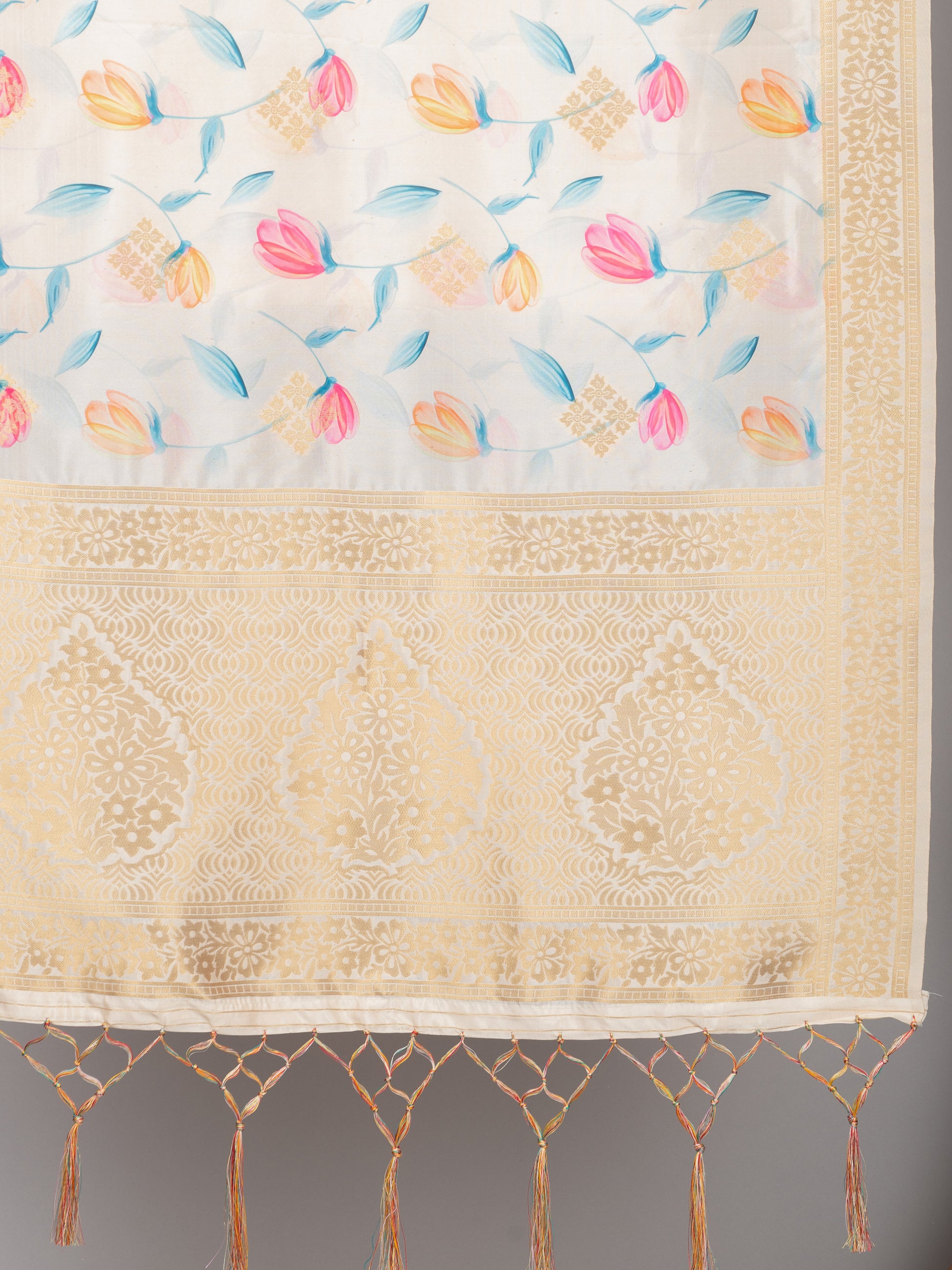“Banarasi digital printed dupatta with rich patterns and gold zari detailing – perfect for festive and ethnic Indian wear by Negchaar”