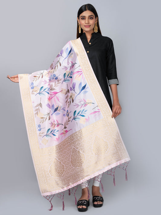“Banarasi digital printed dupatta with rich patterns and gold zari detailing – perfect for festive and ethnic Indian wear by Negchaar”
