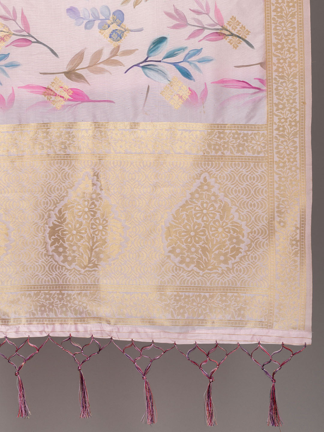 “Banarasi digital printed dupatta with rich patterns and gold zari detailing – perfect for festive and ethnic Indian wear by Negchaar”