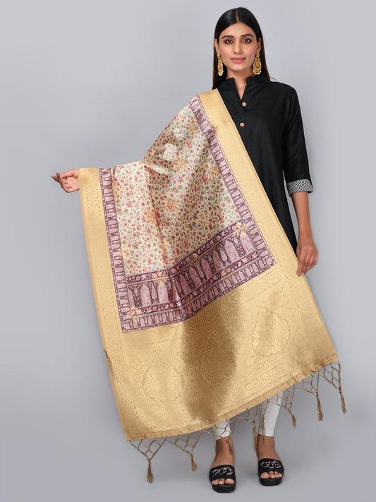 “Banarasi digital printed dupatta with rich patterns and gold zari detailing – perfect for festive and ethnic Indian wear by Negchaar”