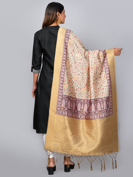 “Banarasi digital printed dupatta with rich patterns and gold zari detailing – perfect for festive and ethnic Indian wear by Negchaar”