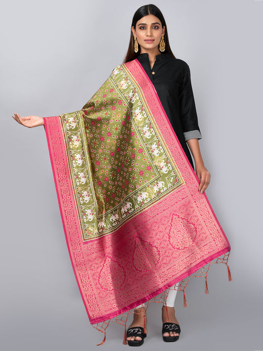 “Banarasi digital printed dupatta with rich patterns and gold zari detailing – perfect for festive and ethnic Indian wear by Negchaar”