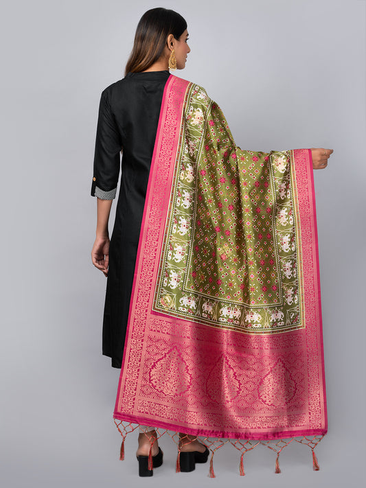 “Banarasi digital printed dupatta with rich patterns and gold zari detailing – perfect for festive and ethnic Indian wear by Negchaar”