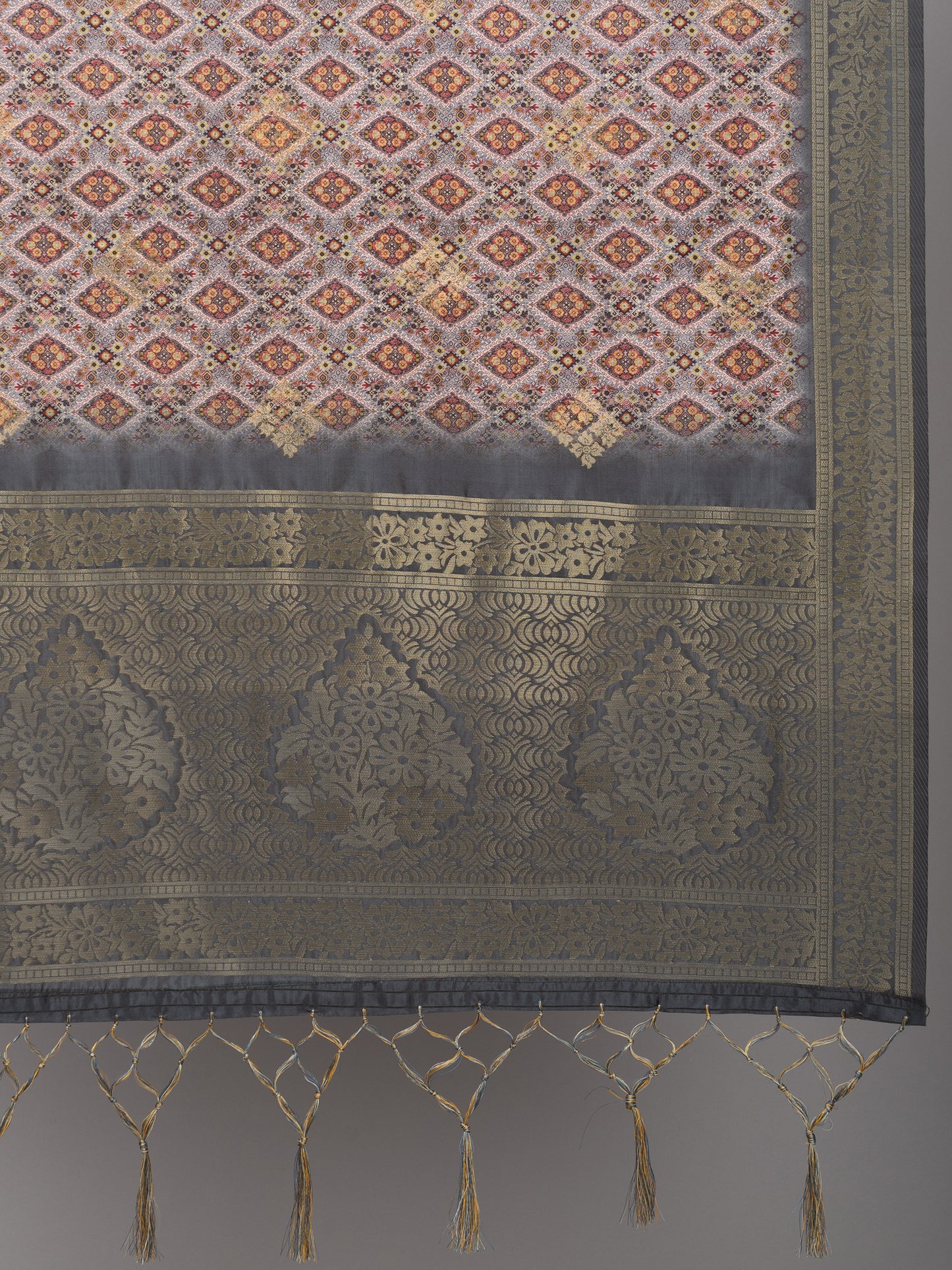 “Banarasi digital printed dupatta with rich patterns and gold zari detailing – perfect for festive and ethnic Indian wear by Negchaar”