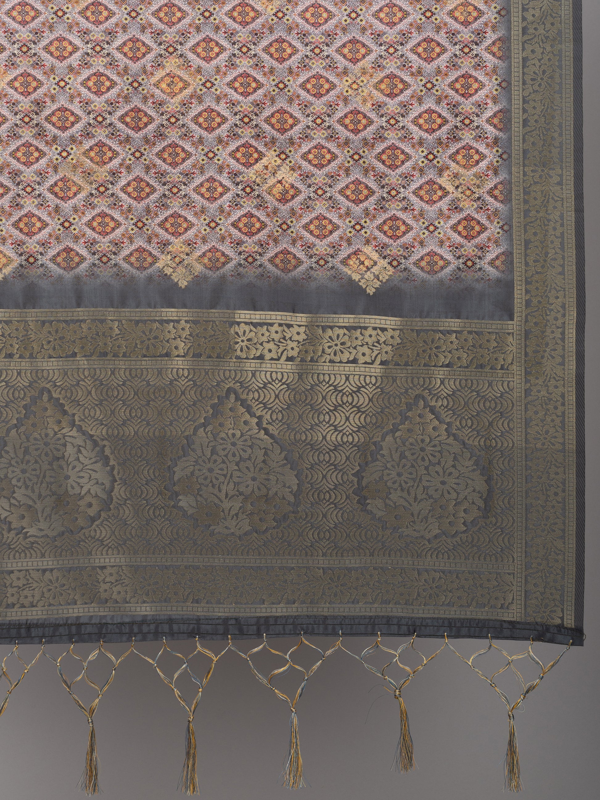 “Banarasi digital printed dupatta with rich patterns and gold zari detailing – perfect for festive and ethnic Indian wear by Negchaar”