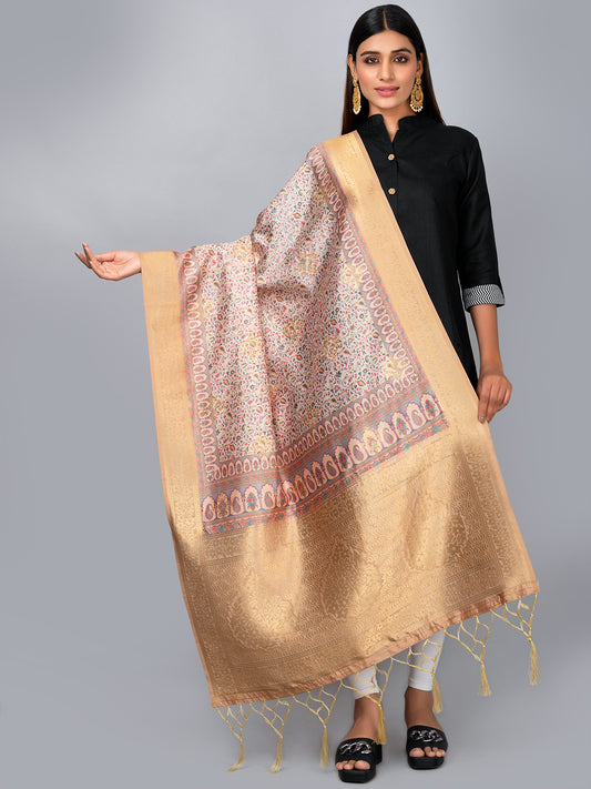“Banarasi digital printed dupatta with rich patterns and gold zari detailing – perfect for festive and ethnic Indian wear by Negchaar”