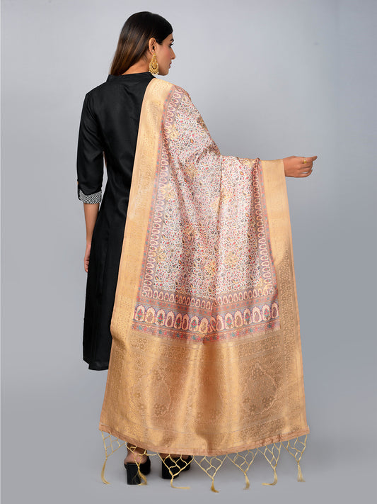 “Banarasi digital printed dupatta with rich patterns and gold zari detailing – perfect for festive and ethnic Indian wear by Negchaar”