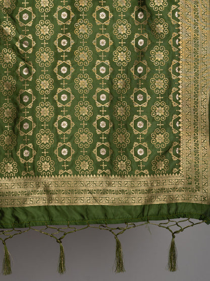 Rich Banarasi jacquard dupatta with intricate woven patterns and traditional motifs, showcasing a luxurious texture—perfect for festive occasions and ethnic wear.